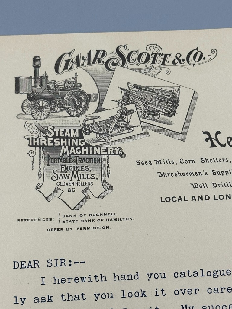 1902 GAAR SCOTT & Co THRESHING MACHINERY Farm Advertising Letter JOHN BRANT