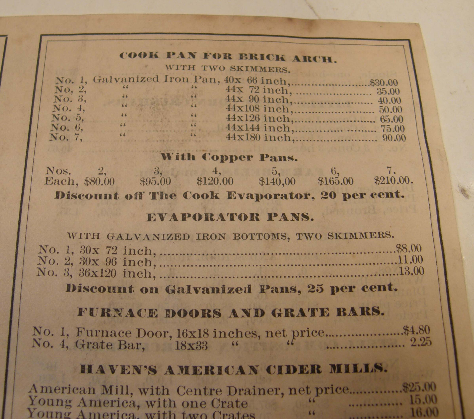 ANTIQUE 1878 AGRICULTURAL MACHINERY PRICE LIST JAMES HAVEN & CO CINCINNATI OH