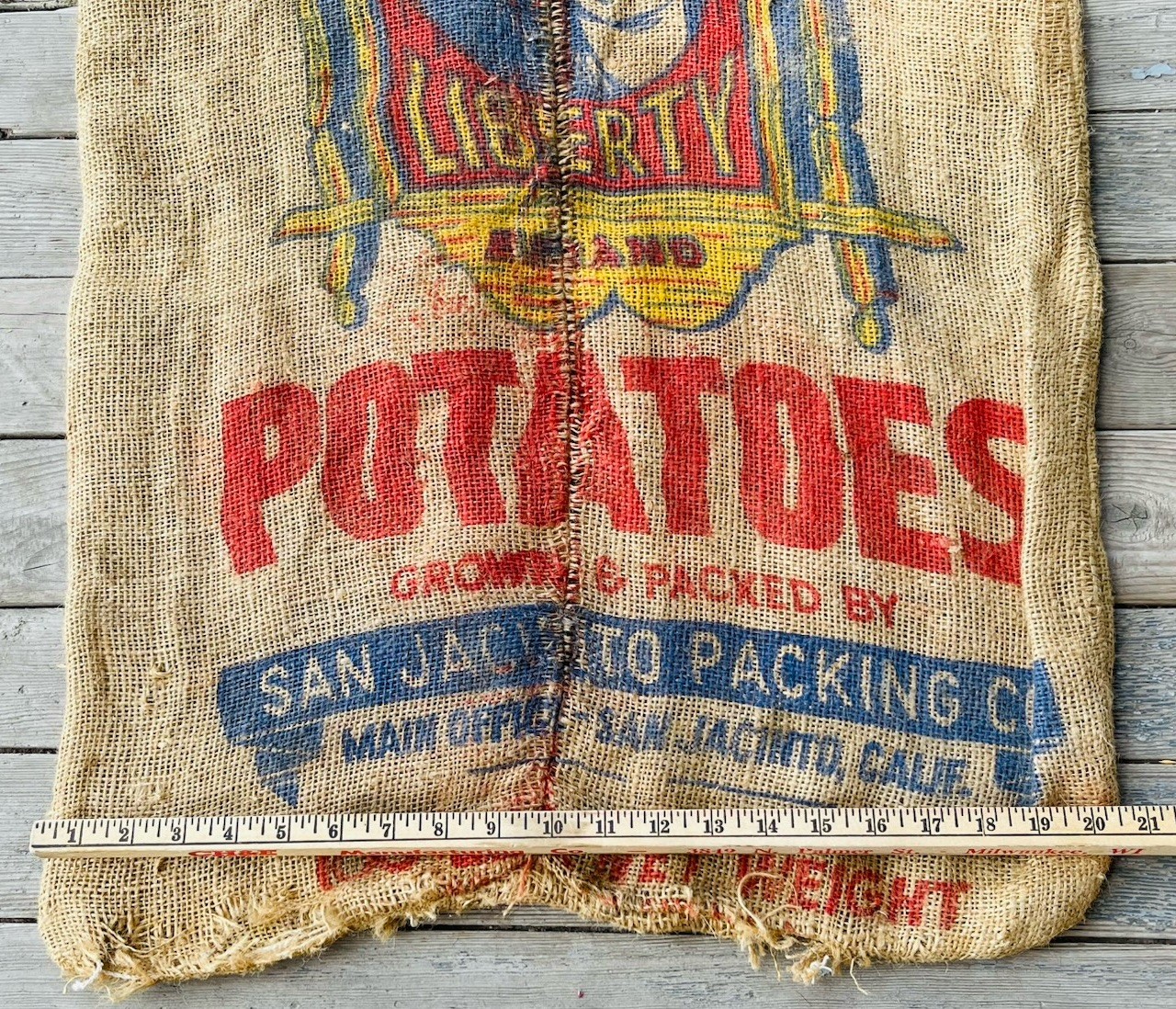 LADY LIBERTY BRAND POTATOES BURLAP BAG U.S. NO. 1 RUSTIC 100 LBS SAN JACINTO, CA