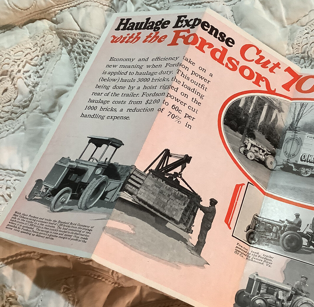 VINTAGE FORDSON TRACTOR HAULING EQUIPMENT SALES FOLDER BROCHURE NOS