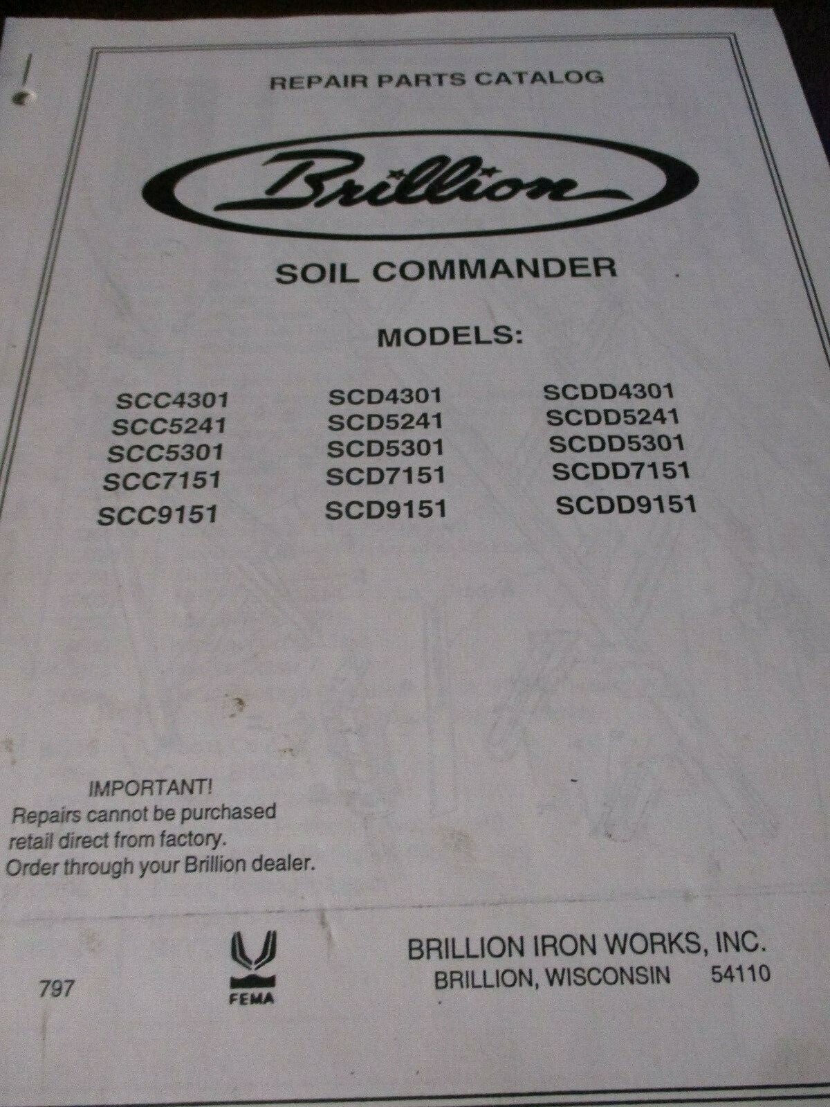 Brillion Series SCC, SCD, SCDD Soil Commander Operator&rsquo;s Manual & Parts Manuals