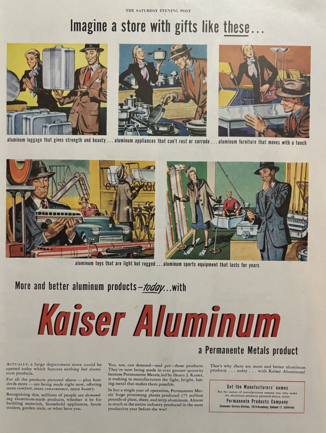 1946 Kaiser Aluminum Permanente Metals Product Toys Sports Oakland Ca Vintage Ad