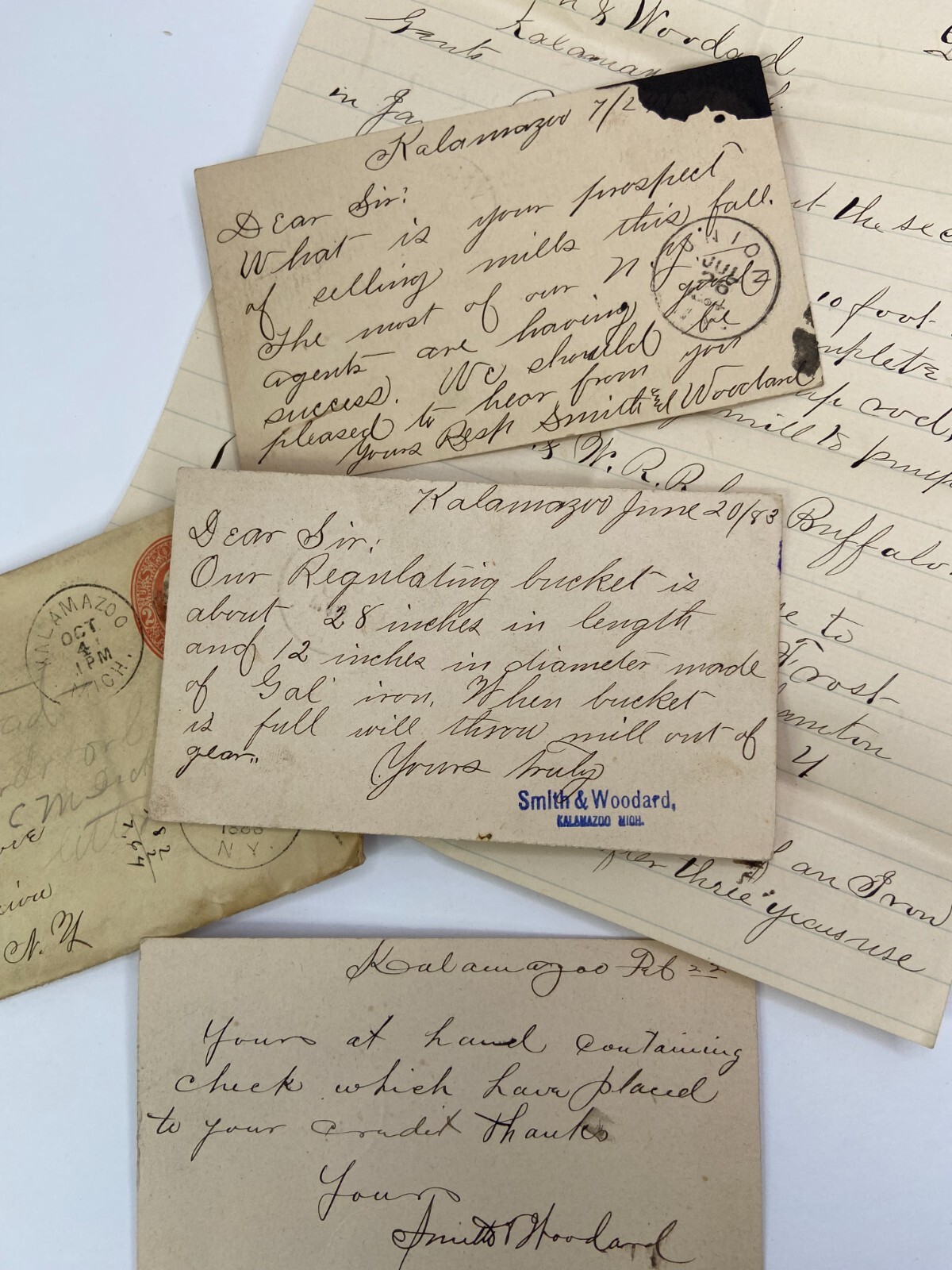 RARE ARCHIVE Letters Drawing Ephemera Smith Woodard WIND MILL Kalamazoo MI 1883