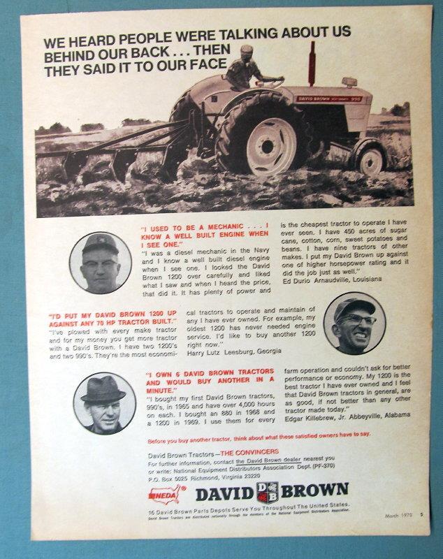 Original 1970 David Brown 990 Tractor Ad Endorsed Harry Lutz, Leesburg Georgia