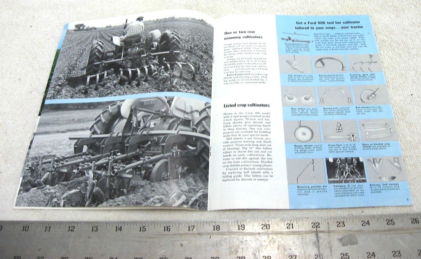 VINTAGE 1964 FORD TRACTOR REAR MOUNTED CULTIVATORS TILLAGE BROCHURE 401 406 2-6