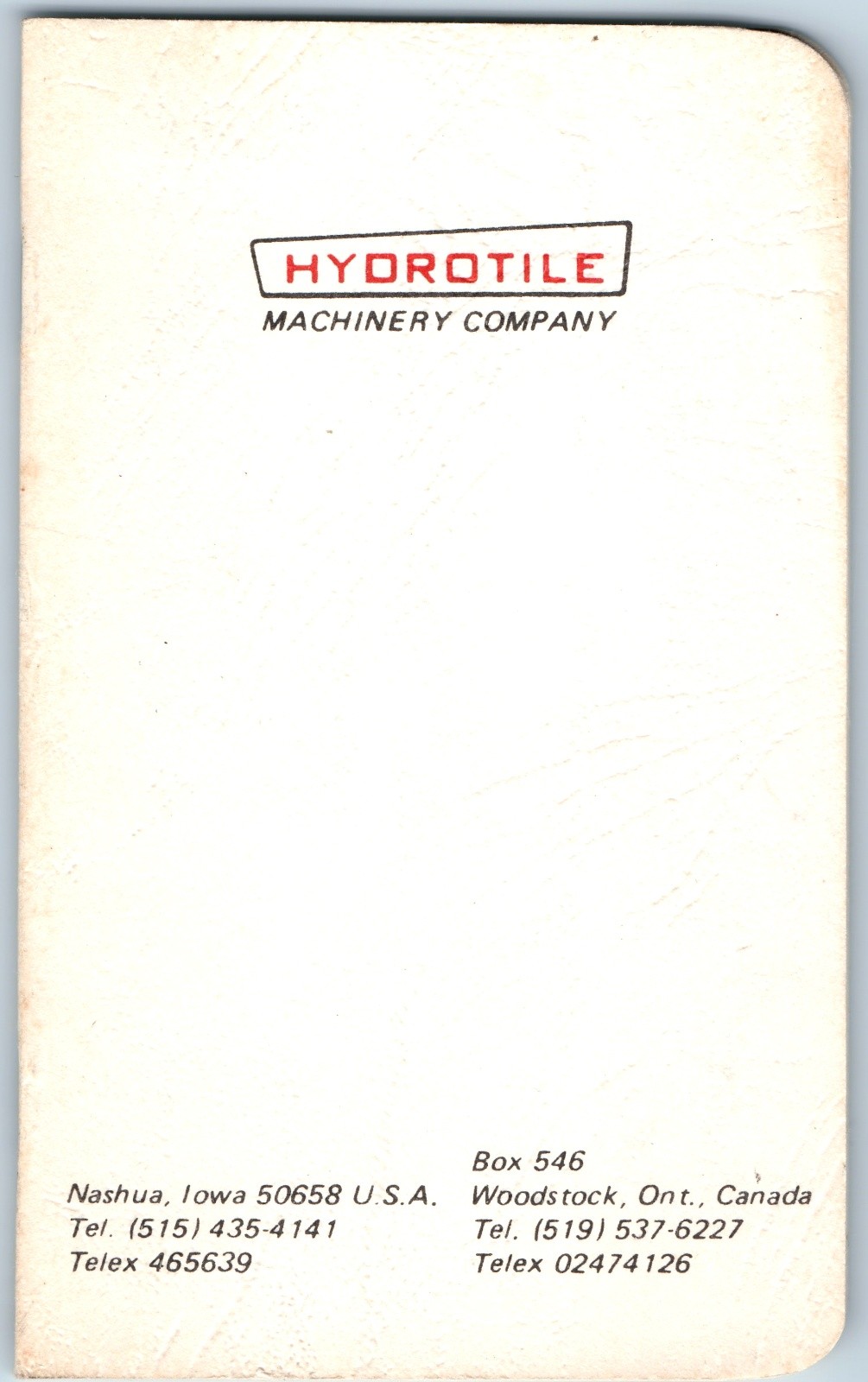 c1970s Hydrotile Concrete Pipe Machinery Nashua IA Woodstock Ontario Memo Book