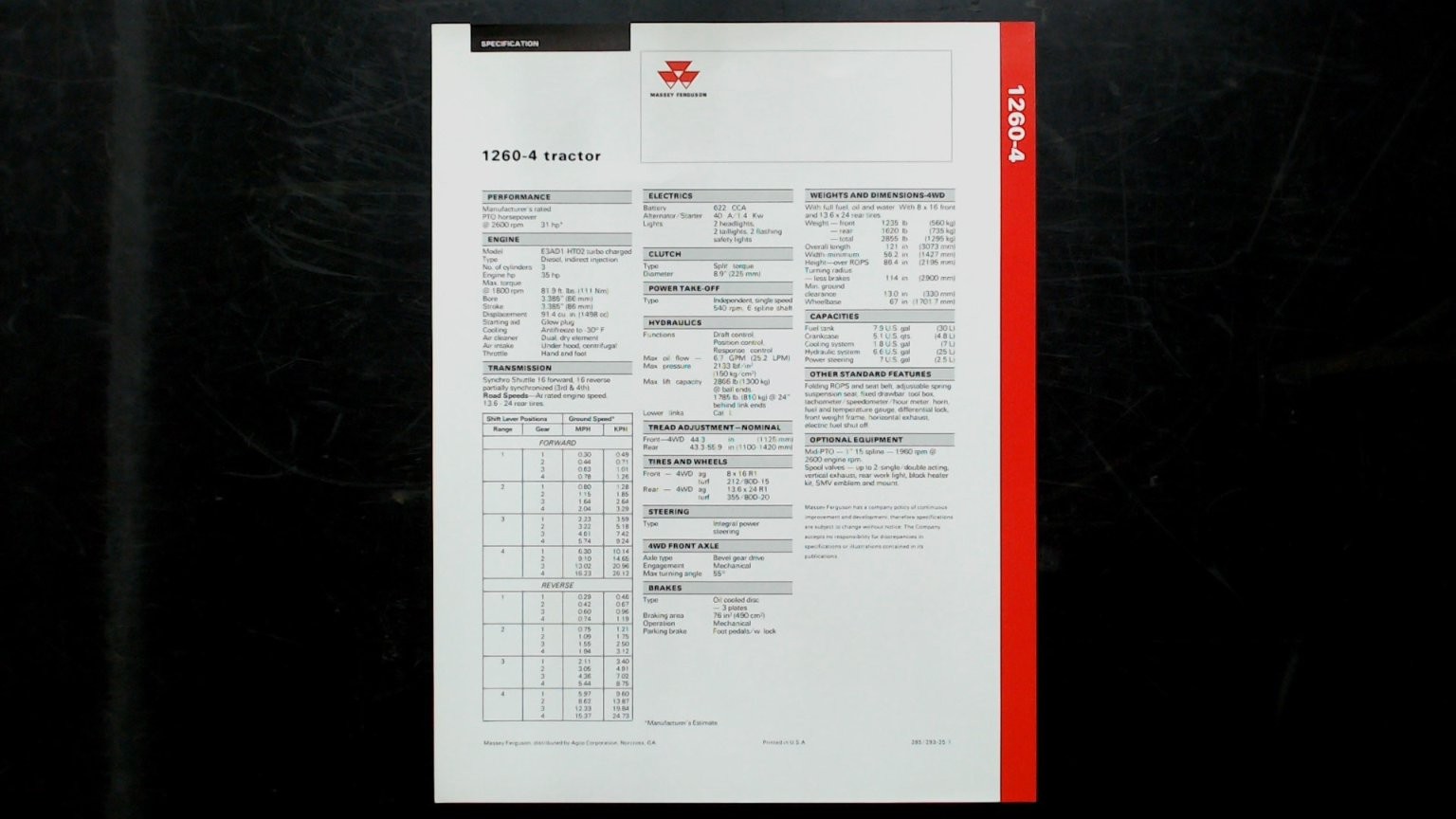 Massey Ferguson 1260-4 Compact Tractor Brochure Vintage Agricultural