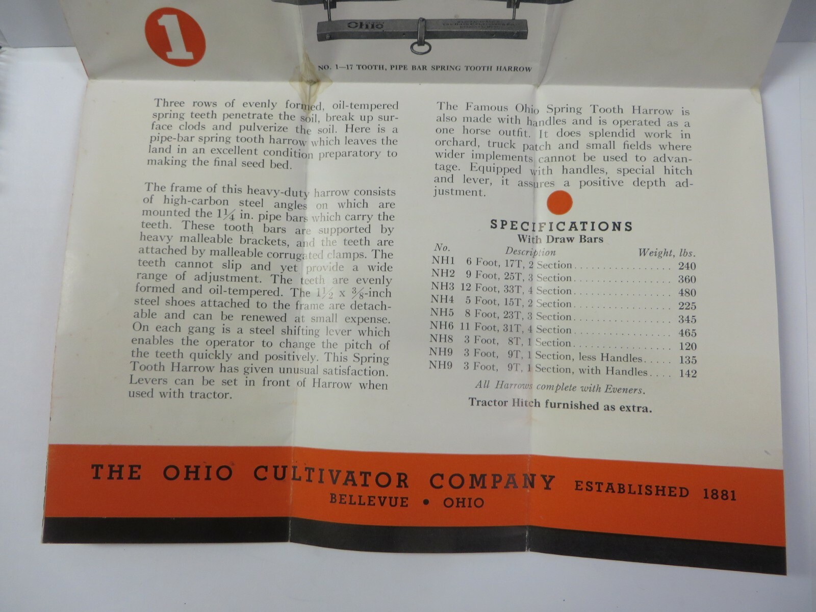 Vtg FAMOUS OHIO HARROWS Advertising Ohio Cultivator Salina, KS Habiger Brothers