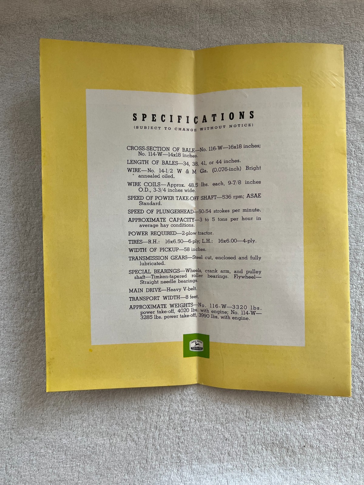 John Deere Automatic Baler For 1953 Promotional Brochure