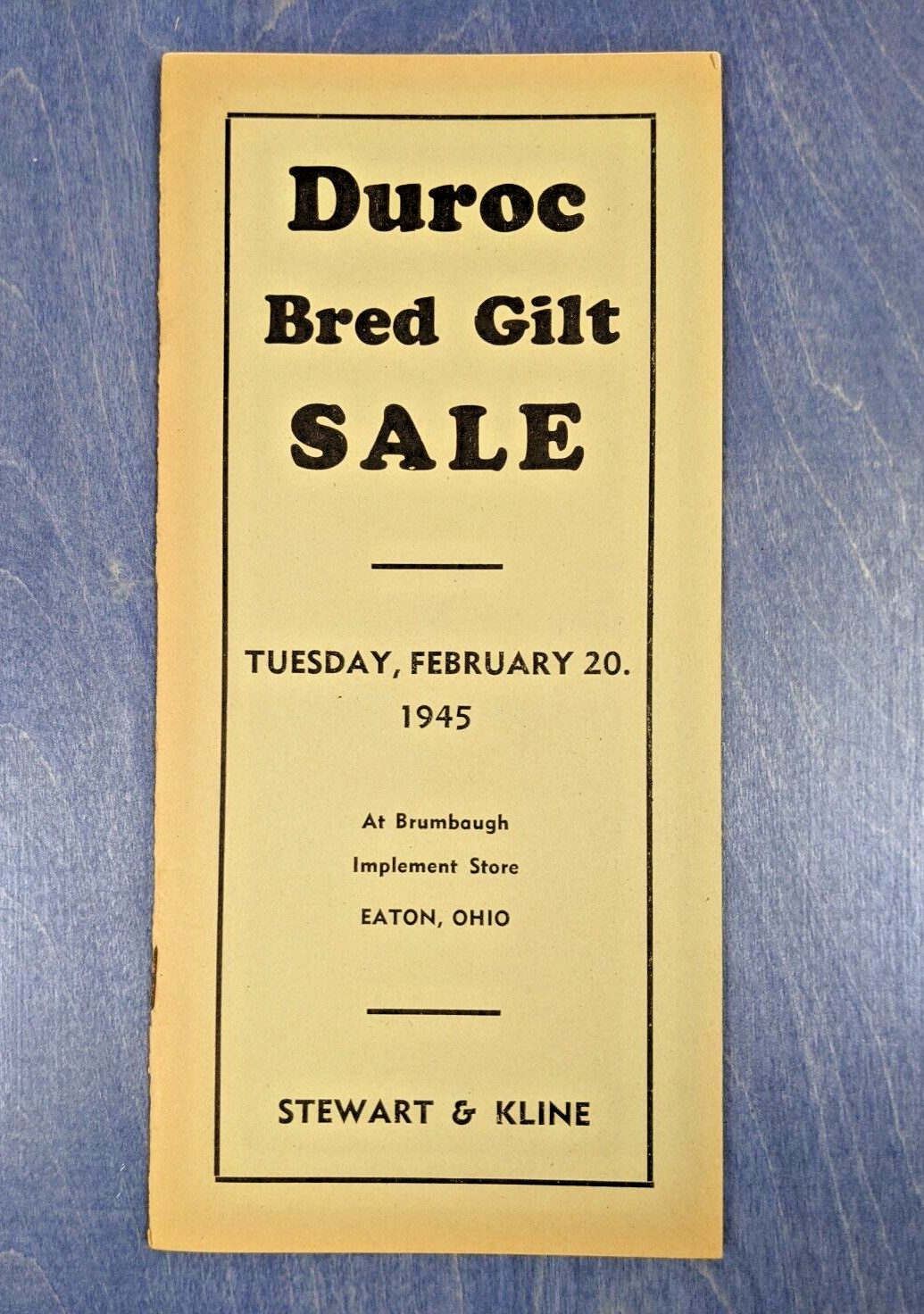 1945 Duroc Bred Gilt Hog Sale Auction Brochure – Brumbaugh Implement Eaton Ohio