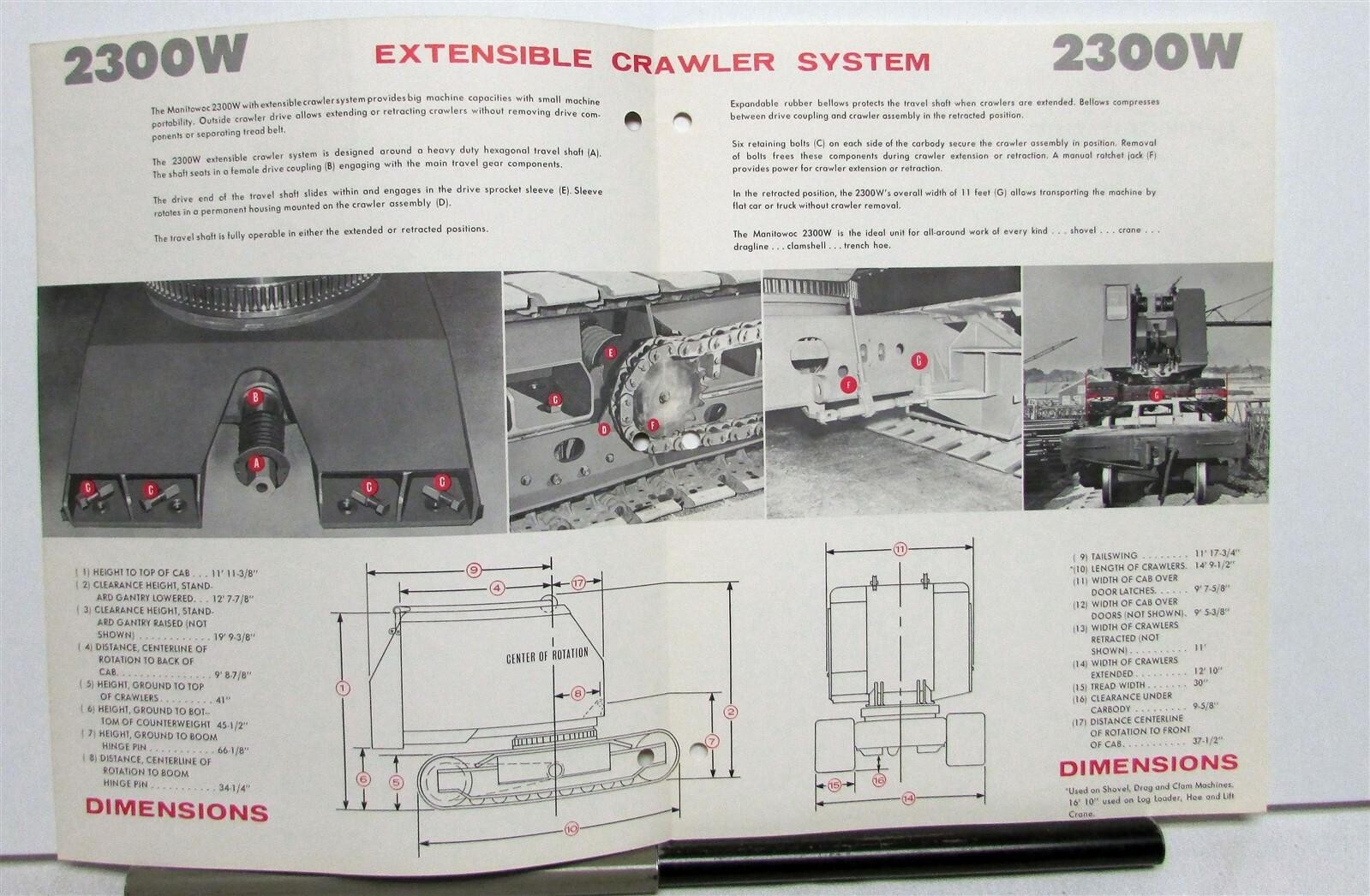 1960s Manitowoc Wide Track 2300W Specifications Construction Sales Brochure