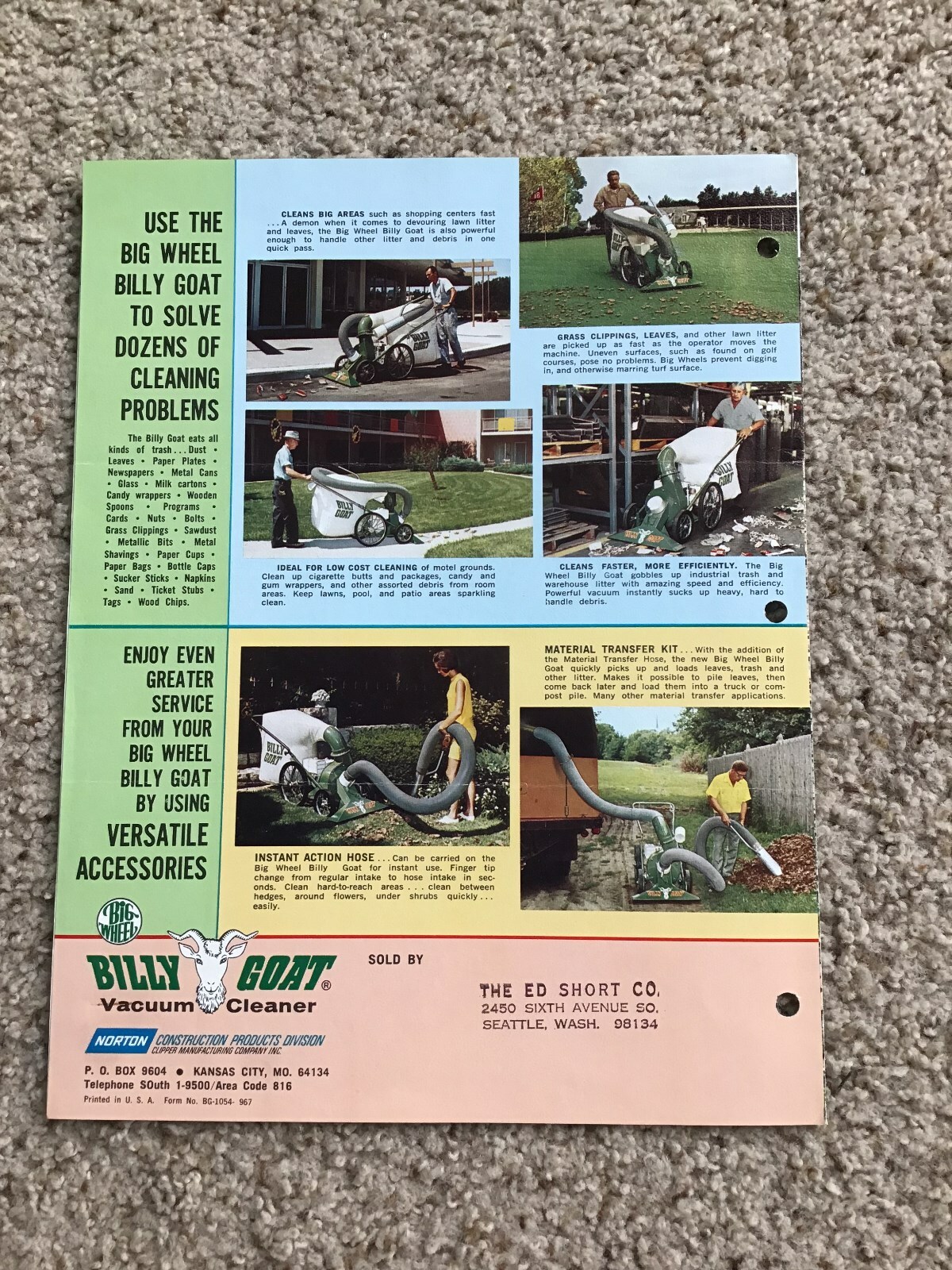 1967 Billy Goat Big Wheel, Lawn care unit, sales literature.