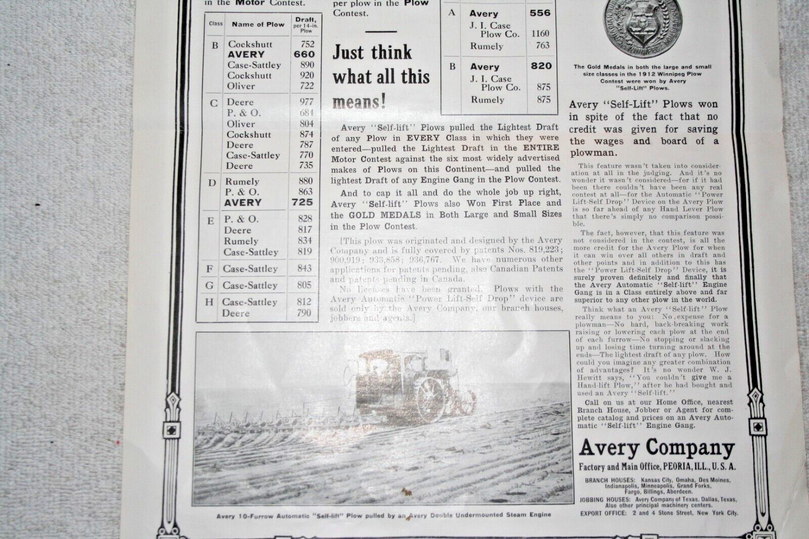 AVERY TRACTOR 1912 WINNIPEG PLOWING CONTEST