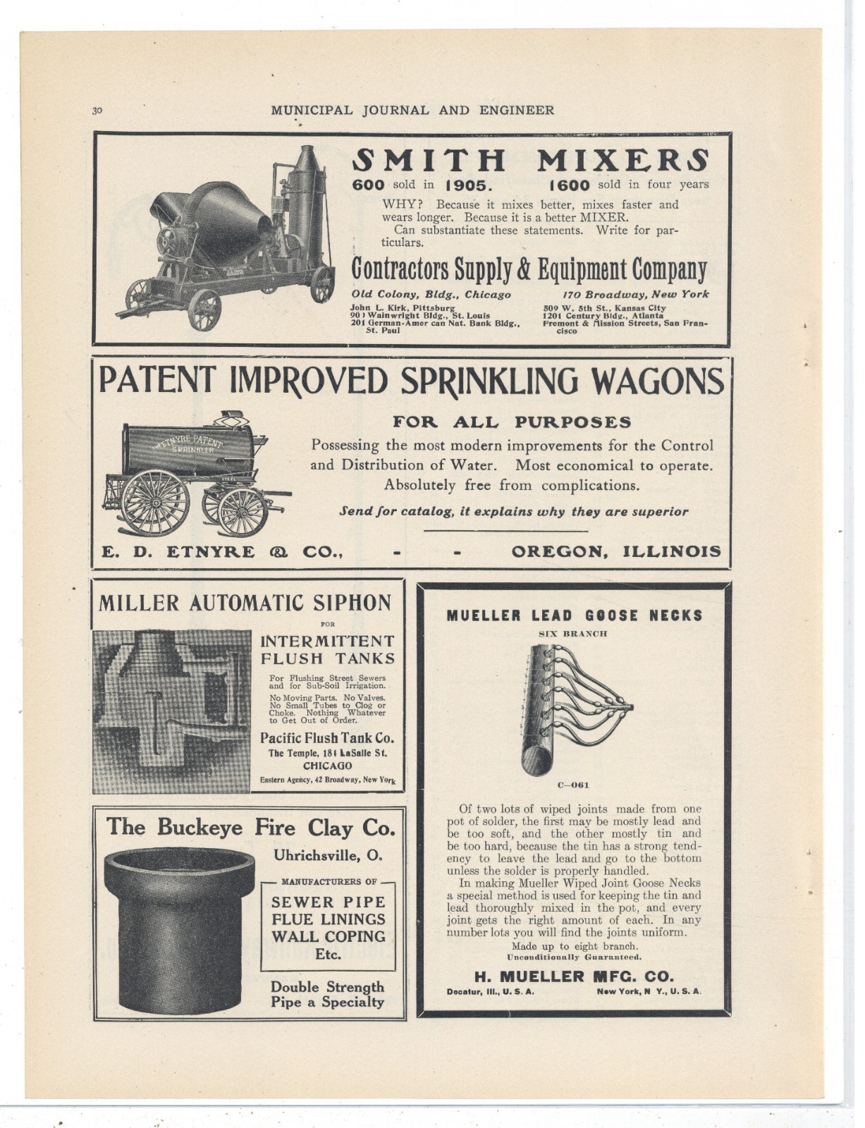1906 E.D. Etnyre & Co. of Oregon, Illinois Ad: Water Sprinkling Wagon for Cities