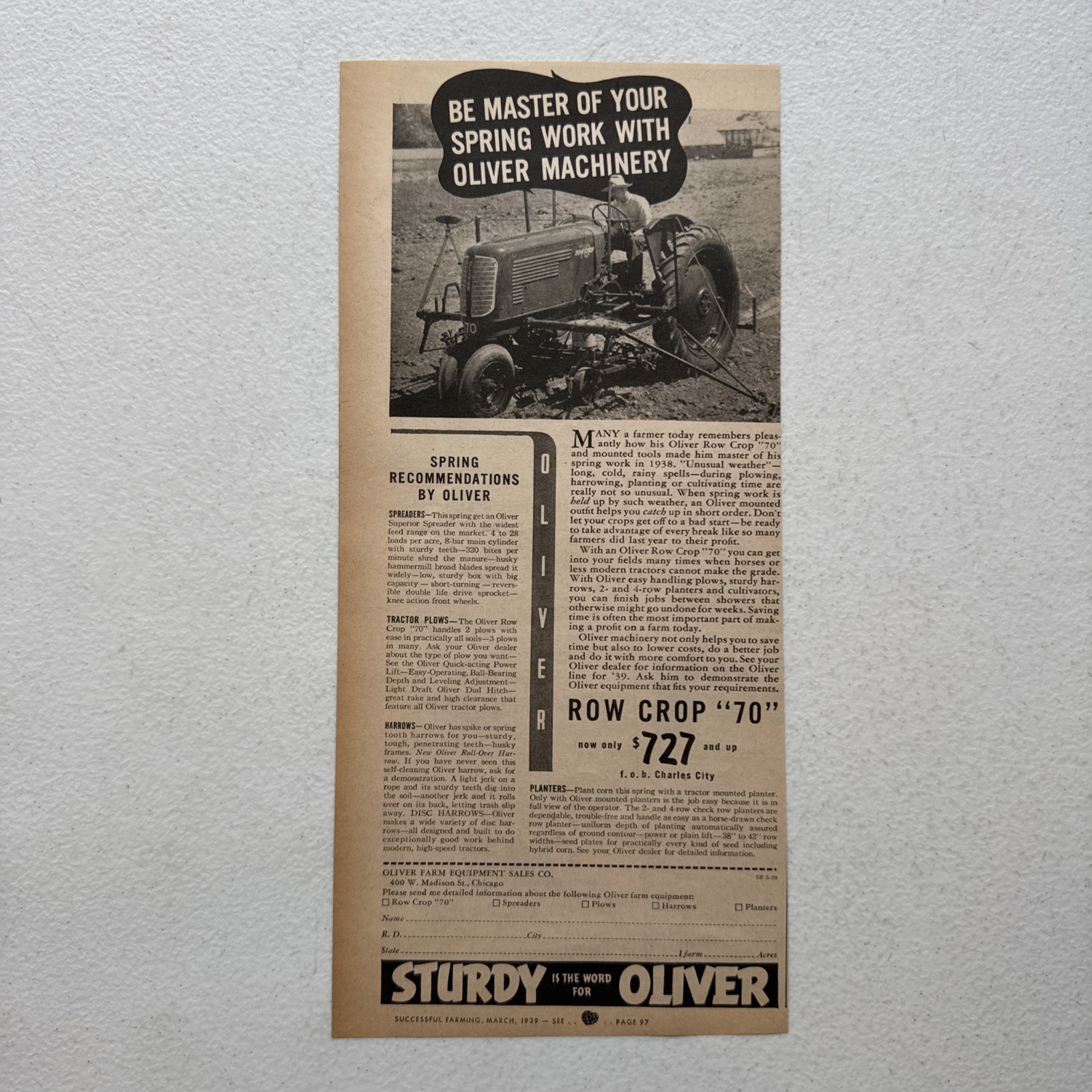 Oliver Farm Equip Co. Machinery Successful Farming March 1939 Advertisement