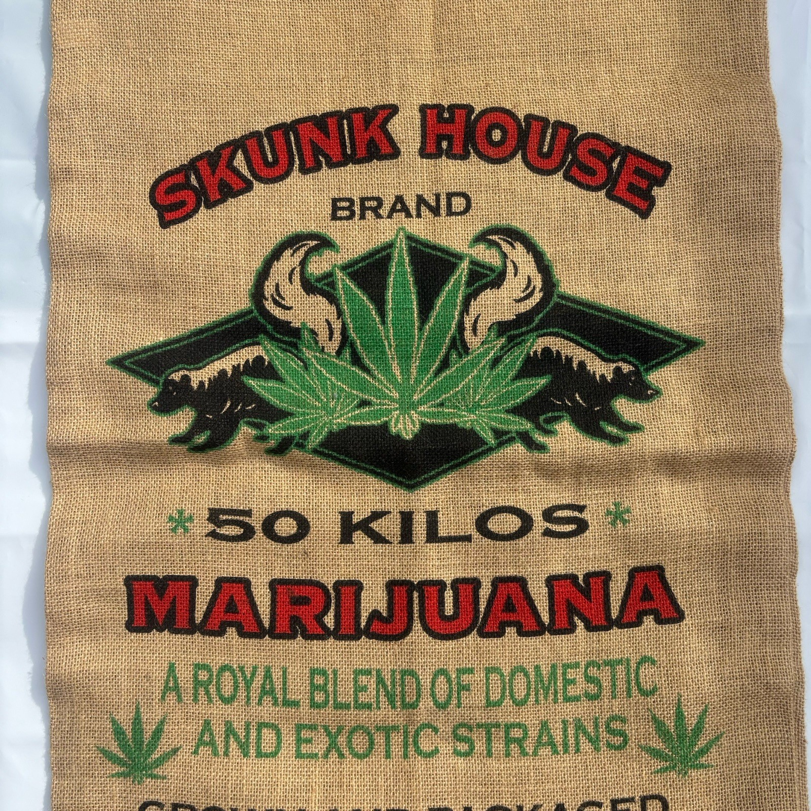 Skunk House Marijuana 50 Kilos Burlap Sack Novelty Wall Decor Pot Leaf 20×33