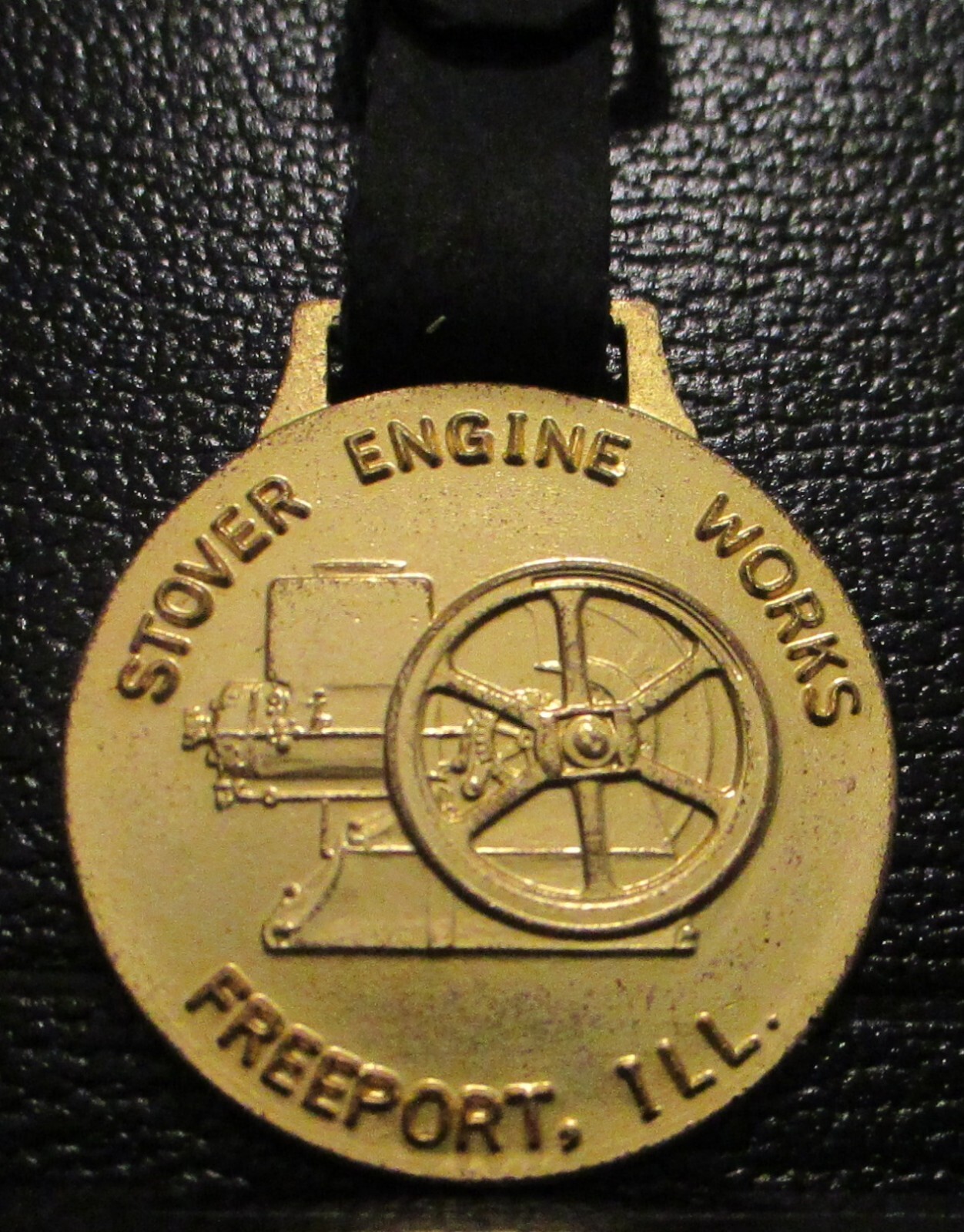 STOVER ENGINE WORKS Hit Miss Stationary Gas Engine Pocket Watch Fob Freeport IL