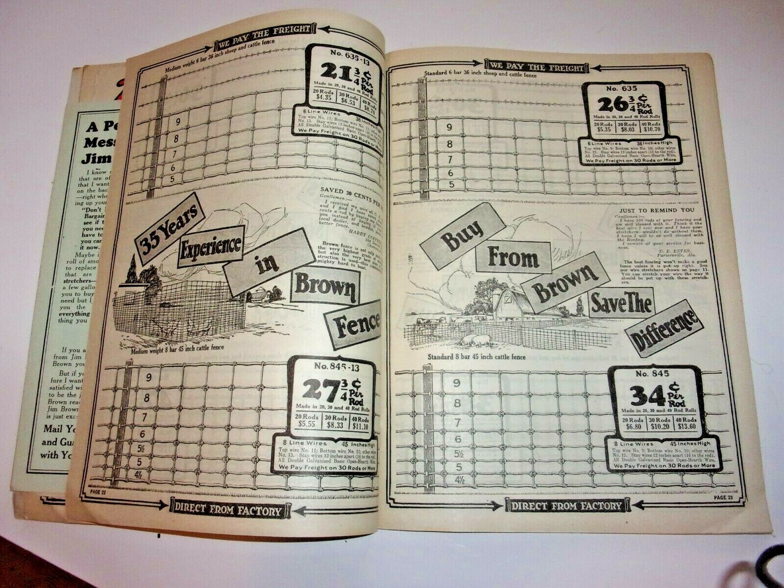 JIM BROWN&rsquo;S 1925 BARGAIN BOOK CATALOG BROWN&rsquo;S FENCE & WIRE, CLEVELAND, OHIO
