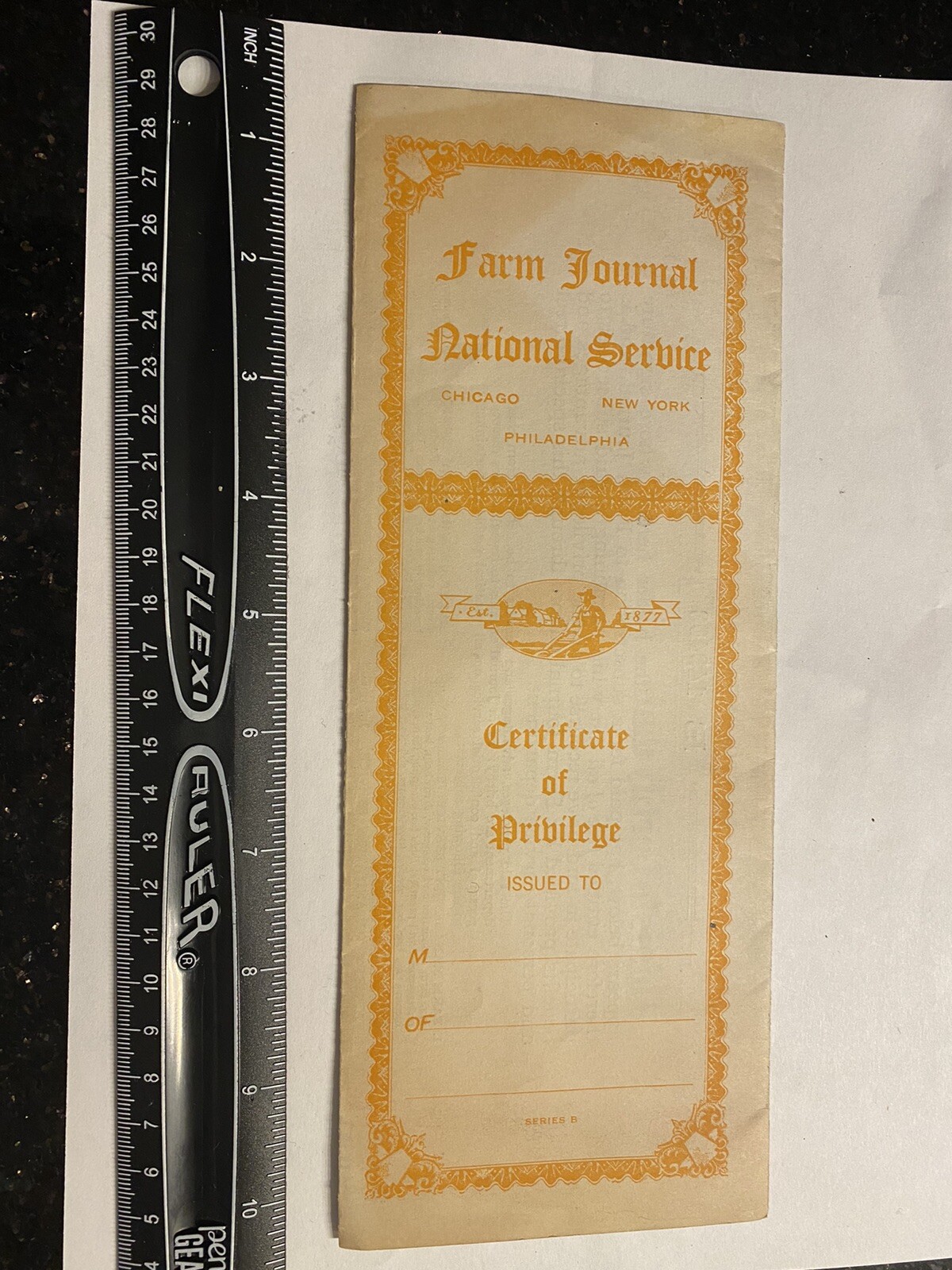 VINTAGE FARM JOURNAL NATIONAL SERVICE DOCUMENT CERTIFICATE OF PRIVILEGE UNUSED