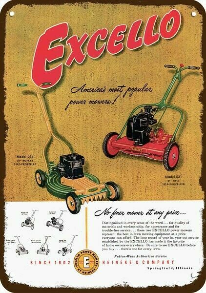 1954 EXCELLO 214 & 521 Lawn Mower Vintage-Look DECORATIVE REPLICA METAL SIGN