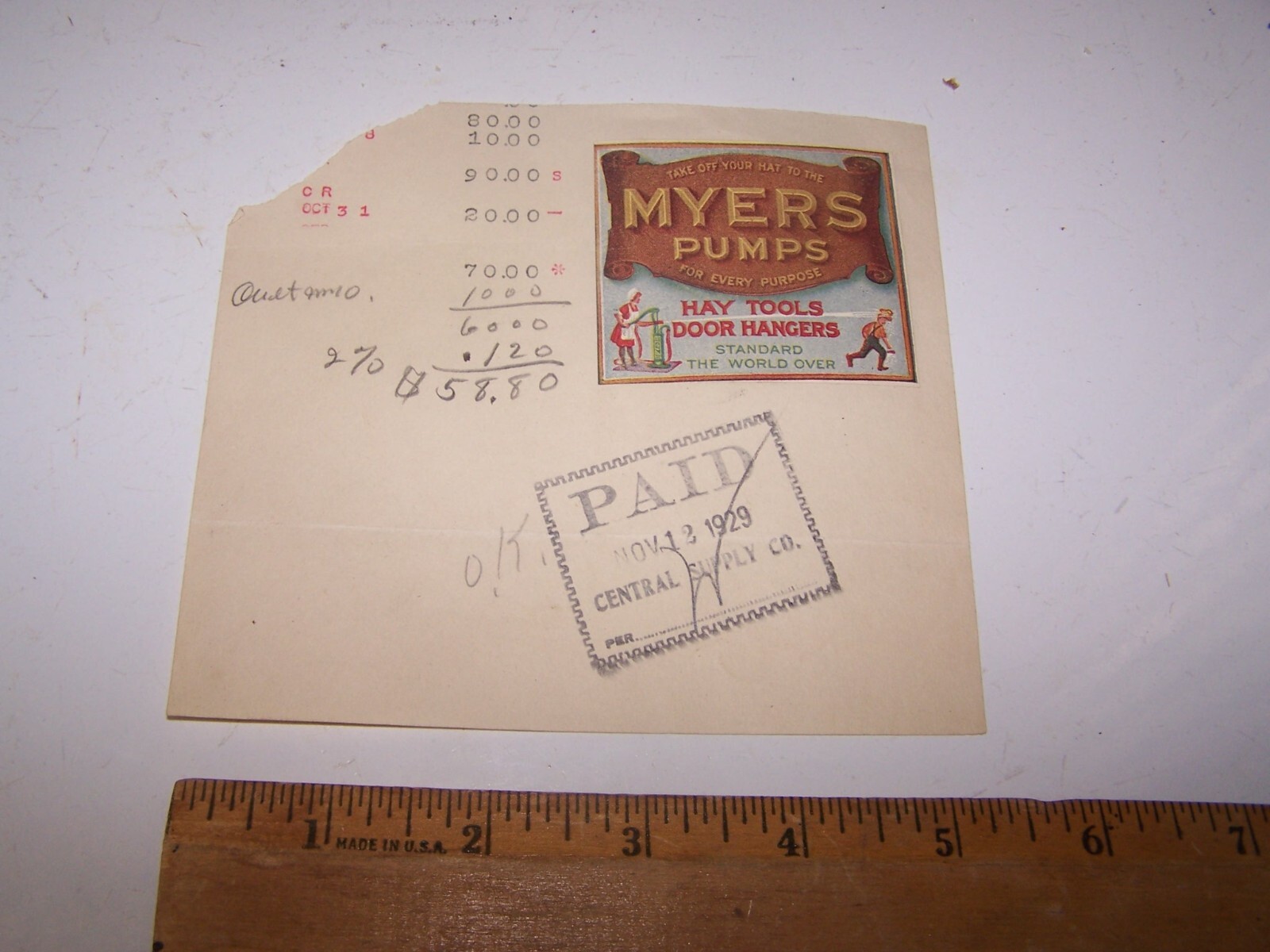1929 MYERS PUMPS Receipt