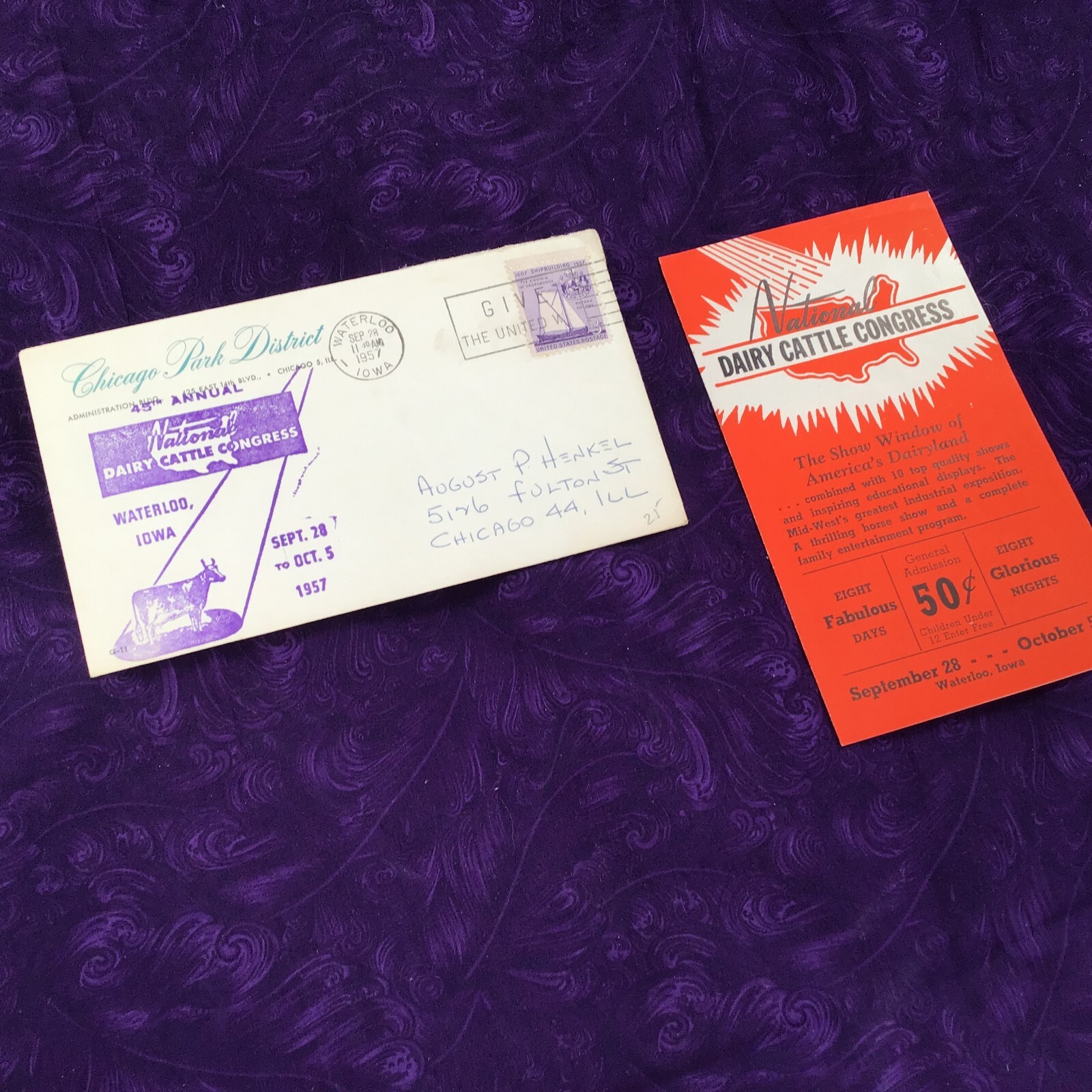 National Dairy Cattle Congress, 1957 Waterloo Cancel & Brochure, Chicago Park