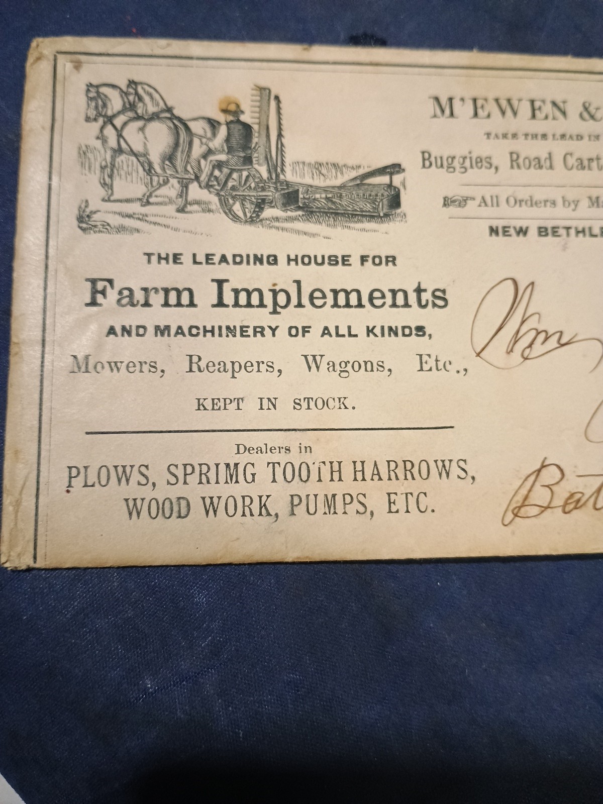 Vintage 1890 M&rsquo;EMEN & SMITH Farm Implements,Letter & Envelope