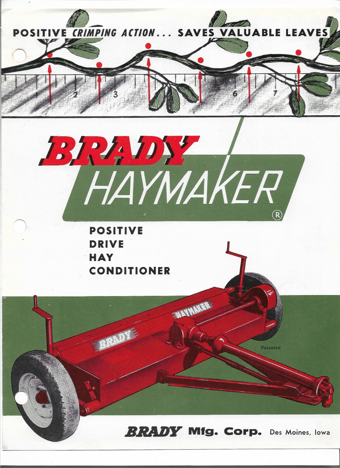 Original OE OEM Brady Model HC90 Haymaker Sales Brochure Form Number 501-A