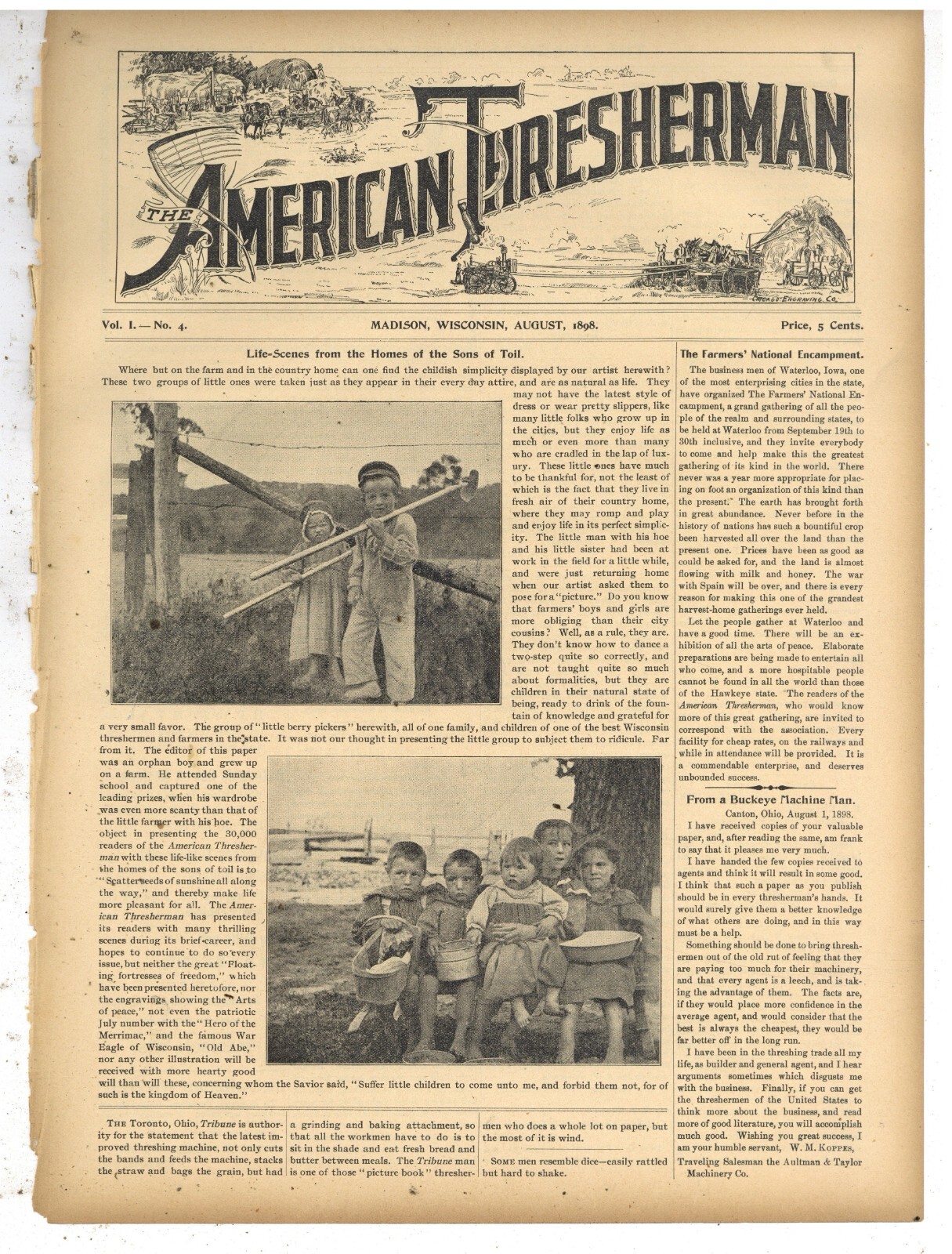 1898 Article & Pics: Life Scenes from the Homes of the Sons of Toil – Farm Kids