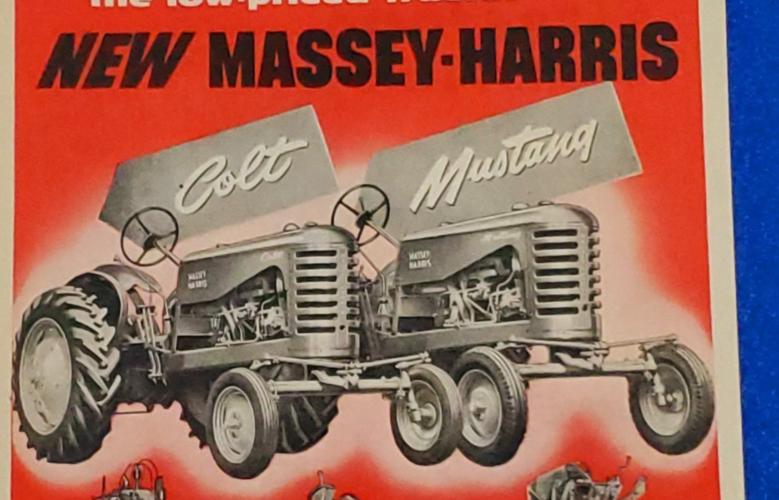 1952 MASSEY-HARRIS COLT, MUSTANG TRACTORS ORIGINAL PRINT AD HEARTLAND OF AMERICA