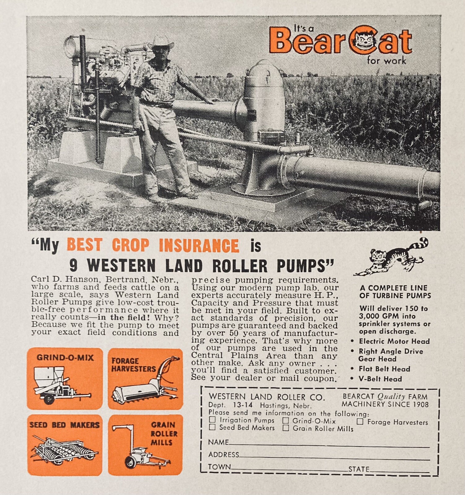 1965 AD.(XH27)~WESTERN LAND ROLLER CO. HASTINGS, NE. BEARCAT WESTERN LAND PUMPS