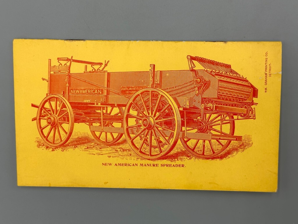c 1900 NEW AMERICAN MANURE SPREADER Harrow Co. FARM Advertising DETROIT MI