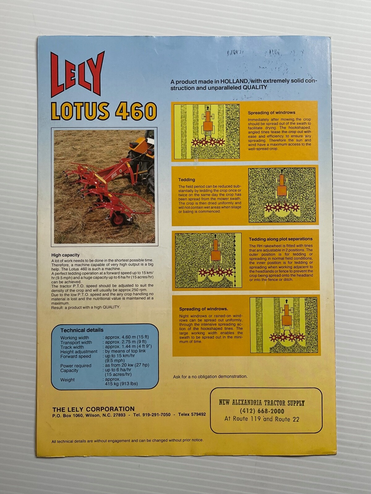 Lely Lotus 460 Rotary Tedder And Windrower Sales Brochure *1970s (Showroom Book)