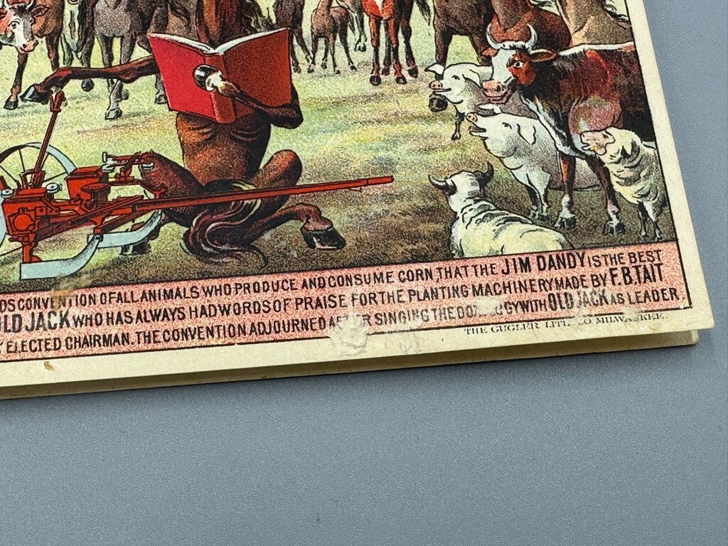 1880s JIM DANDY Tait FARM MACHINERY Advertising Folding Trade Card DECATUR Ill