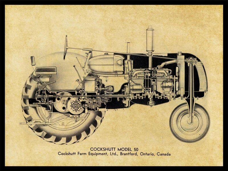 Cockshutt Model 50 Tractor NEW Metal Sign: 12 x 16&Prime; Cutaway Side View