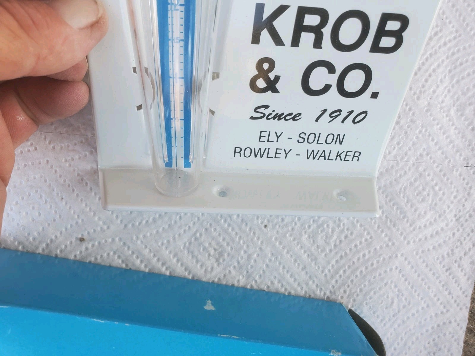 Metal Rain Guage F C Krob & Co. Ely Solon Rowley Walker Iowa Grain Elevator