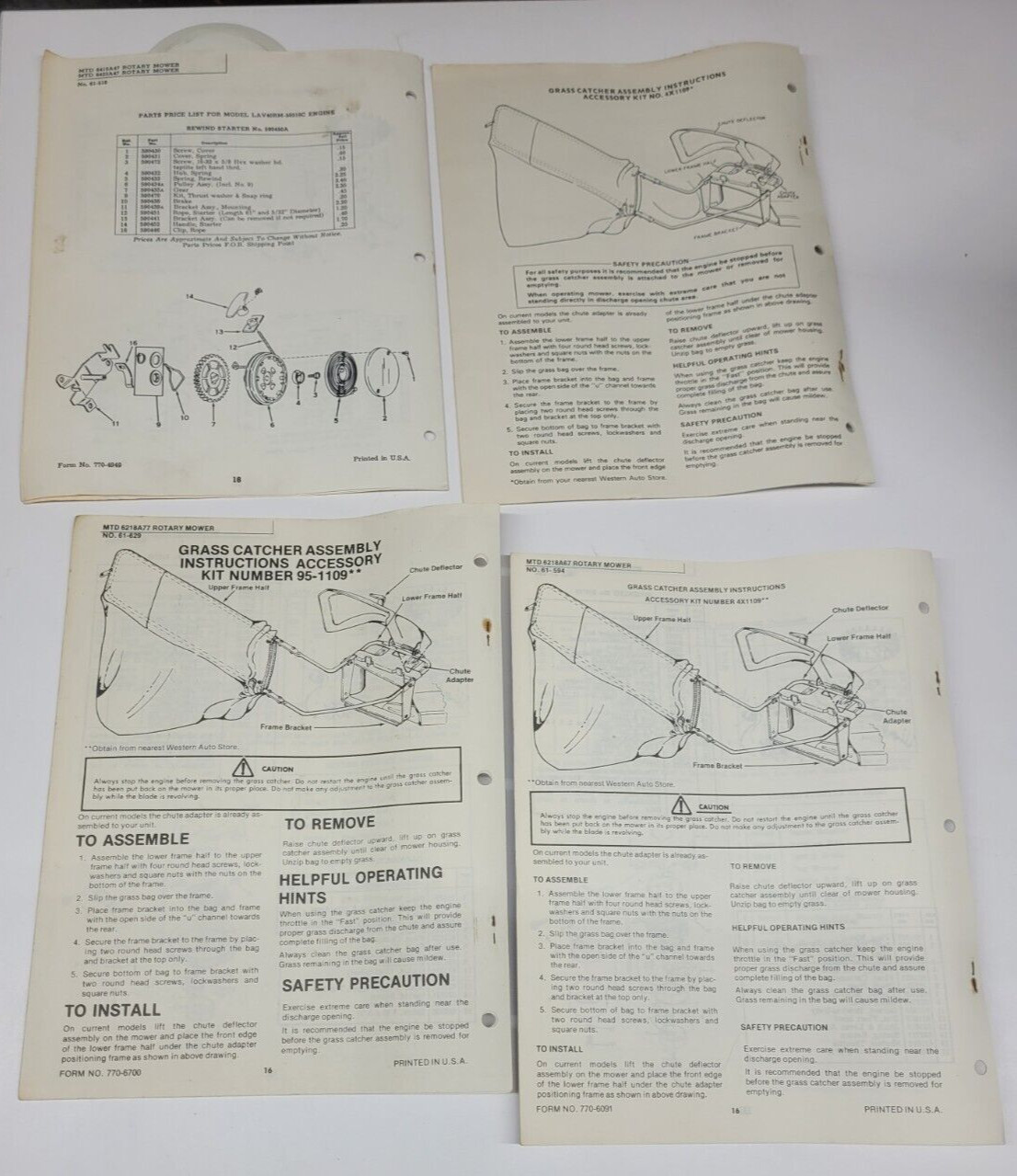 Lot VTG Western Auto WIZARD Lawn Mower Operating/Service Manual Tecumseh Engine