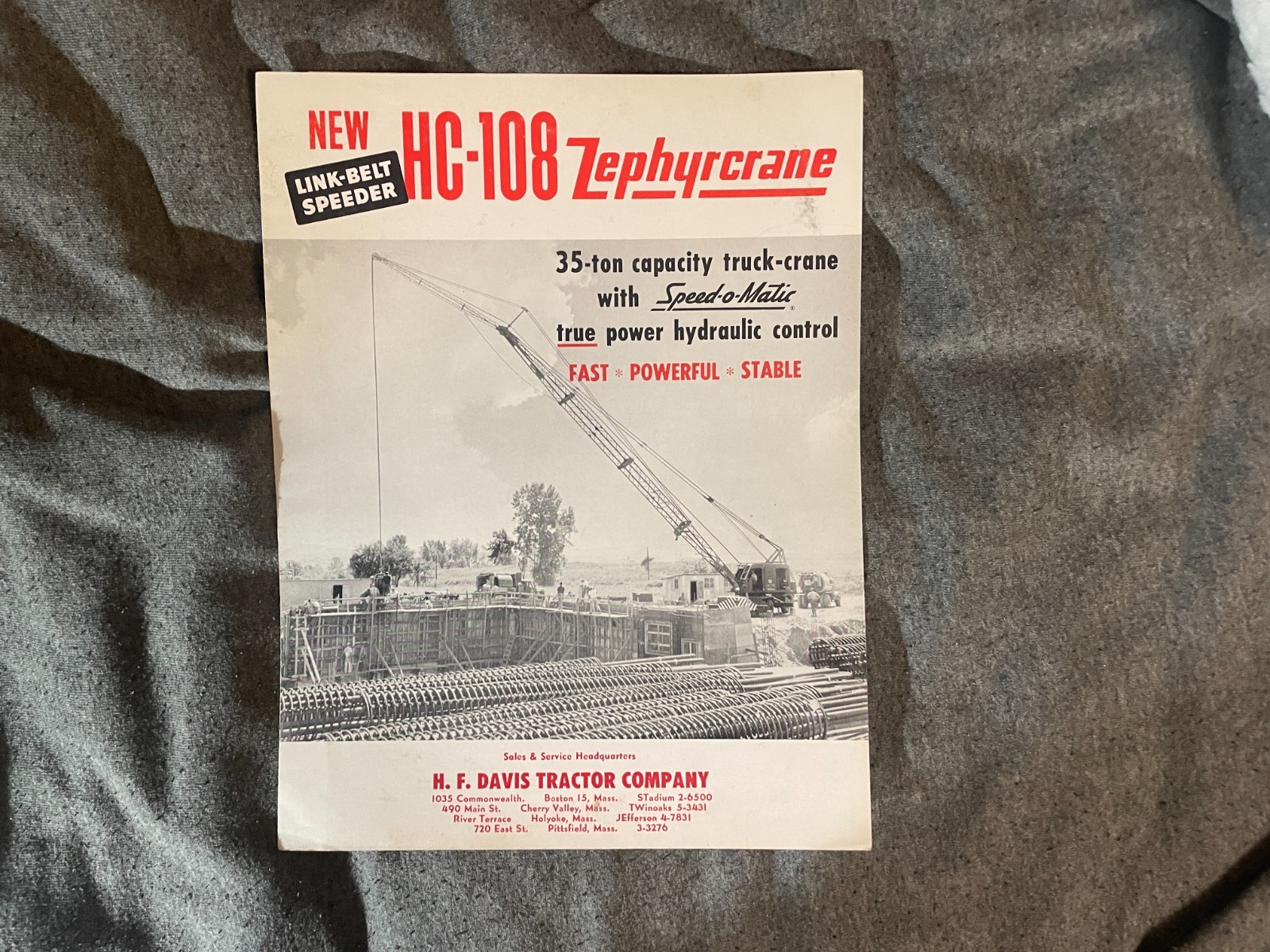 1950&rsquo;s Link Belt Speeder HC 108 Zephyrcrane Crane Brochure Vintage
