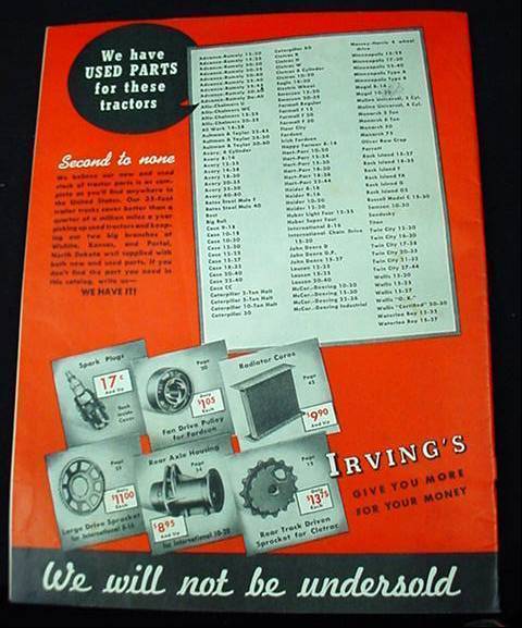 1940 Irving&rsquo;s Tractor Lug Co Replacement New & Used Parts Catalog WW2 Era