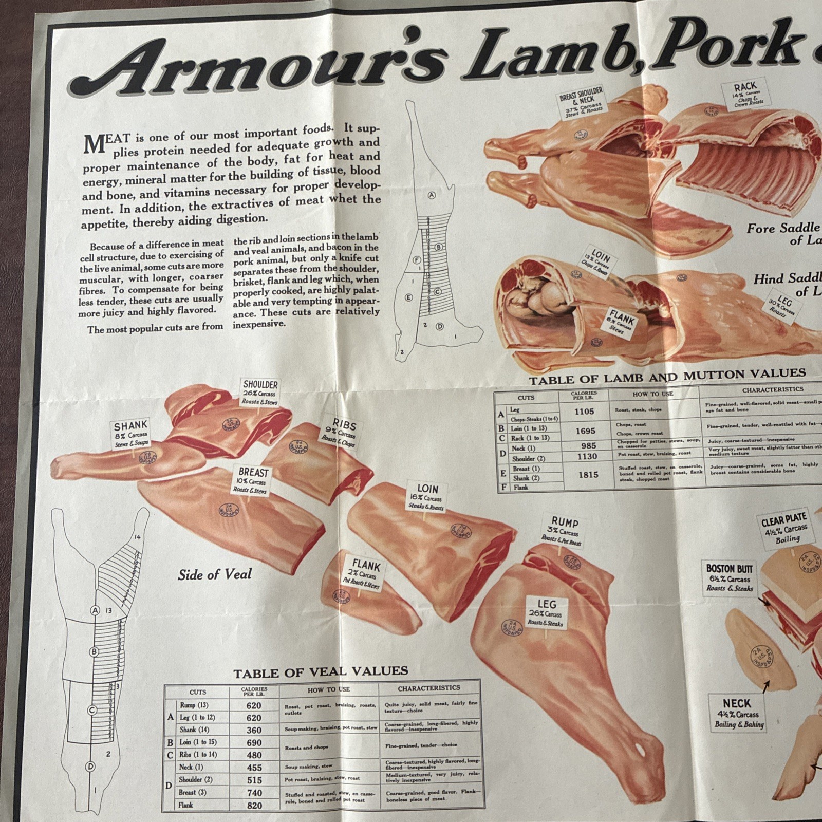 Armour’s Lamb Pork And Veal Cuts Poster 32 1/4 X 21 1/4 Late 40S To Early 50s￼