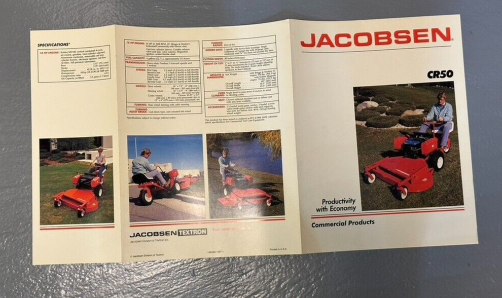 Vintage JACOBSEN Commercial Lawn TRACTOR MOWER CR50 DW220 Advertising Brochure
