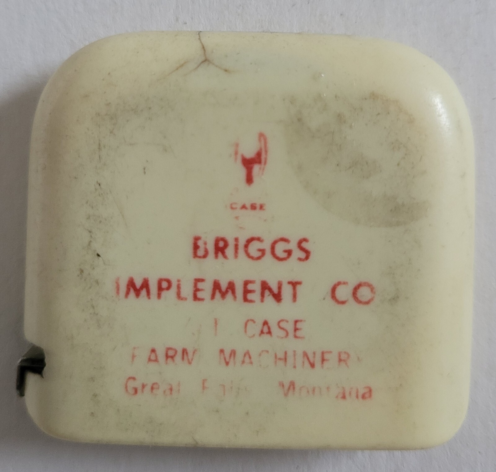 Vintage Briggs Implement Co. Tape Measure Case Farm Machinery Western Germany MT