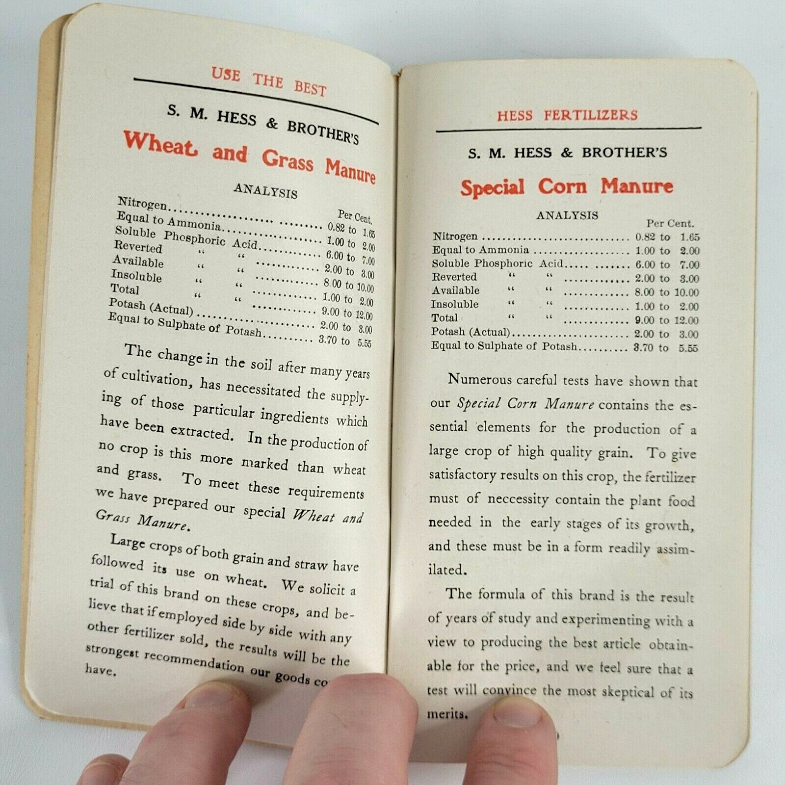 1912 SM Hess Fertilizers Manure Keystone Pocket Guide Calendar Ads Philadelphia