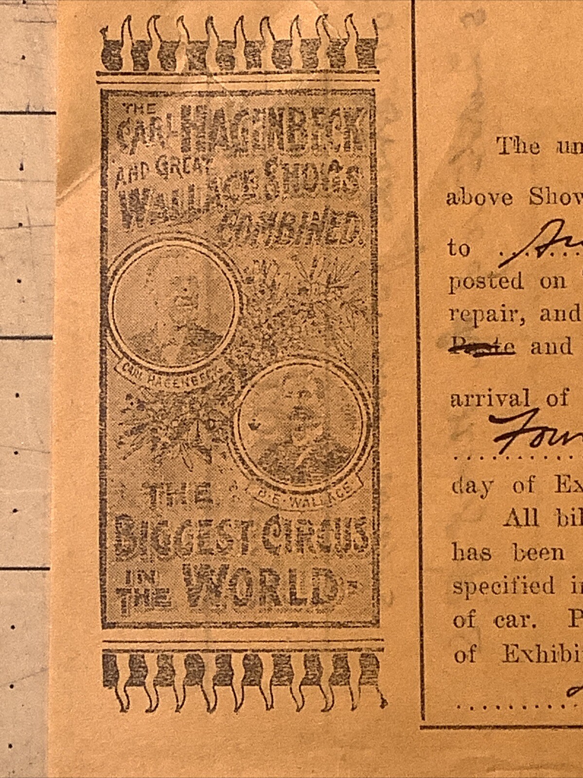 1914 Hagenbeck And Wallace Shows Contract Defiance, Ohio ￼INV-P0153
