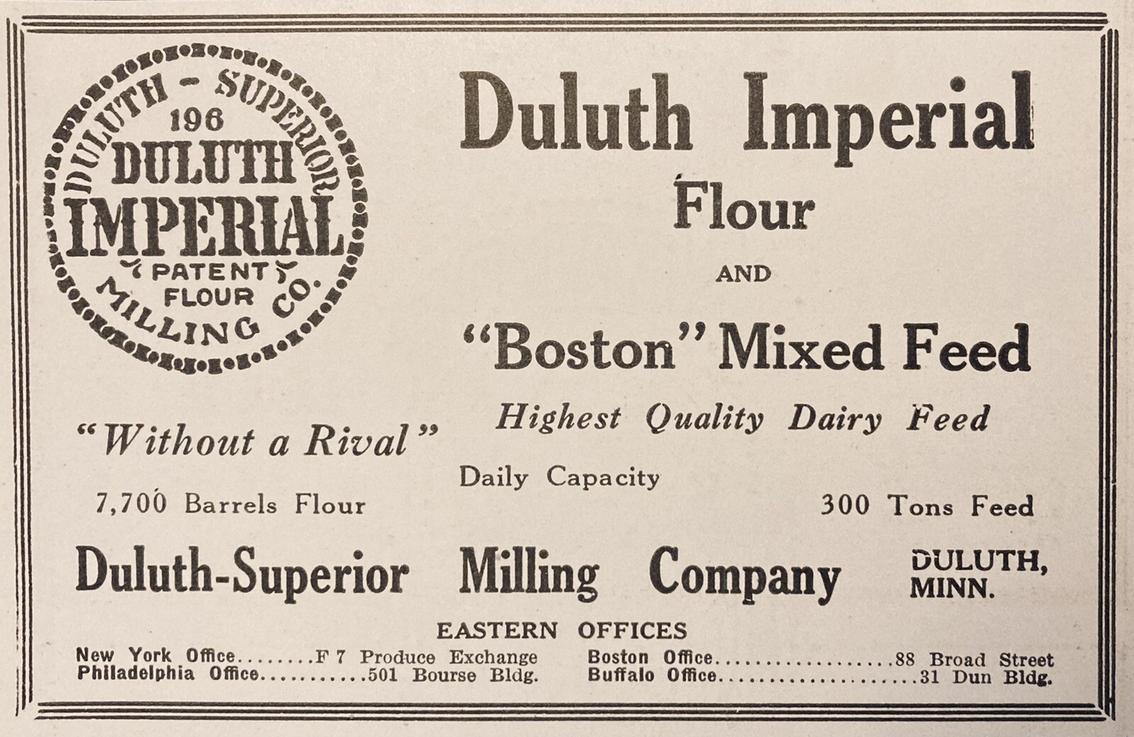 1919 AD.(XH22)~DULUTH-SUPERIOR MILLING CO. DULUTH, MINN. DULUTH IMPERIAL FLOUR