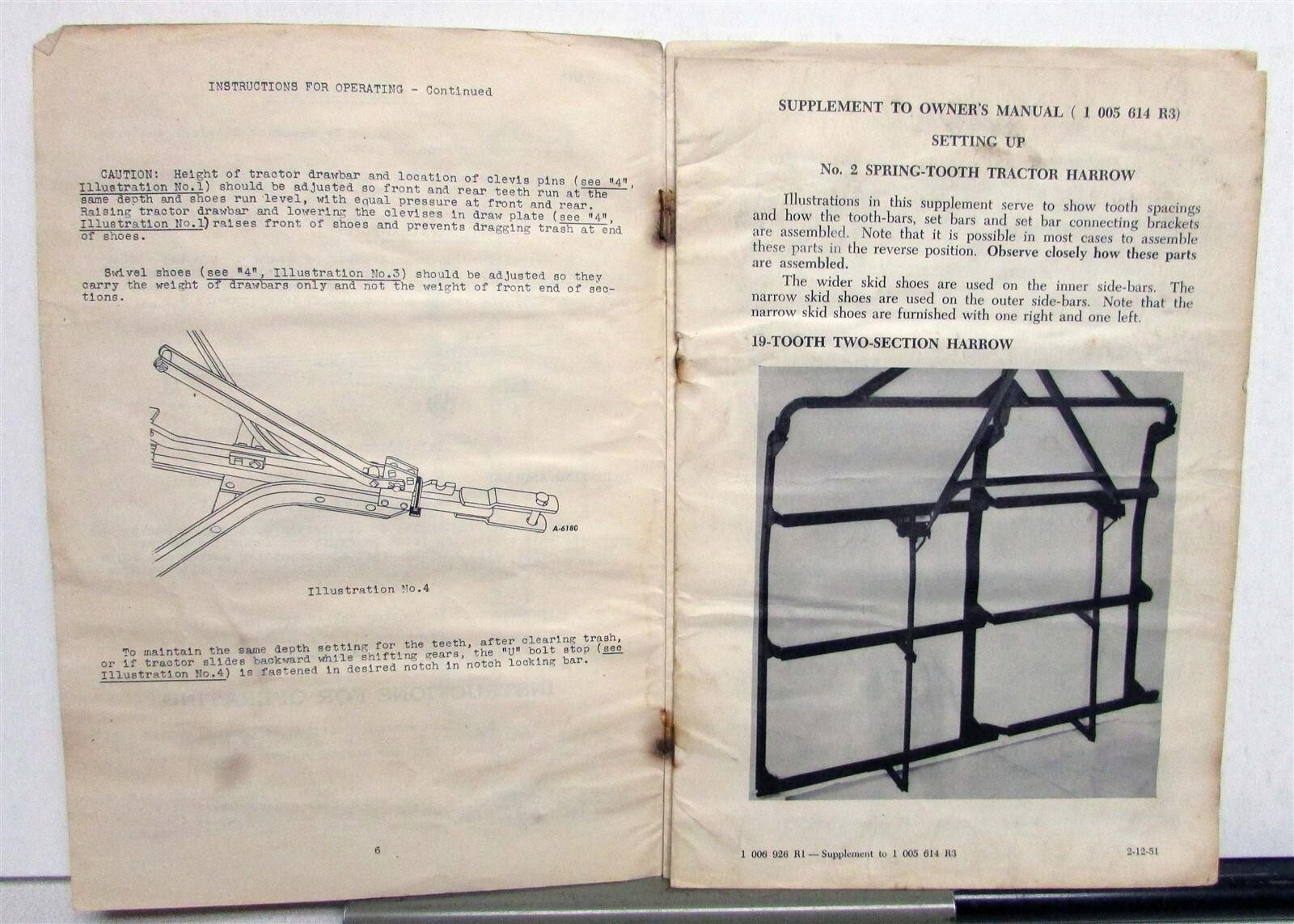 1947 McCormick Deering 2 Harrow Specs Agricultural Instruction Manual Parts List