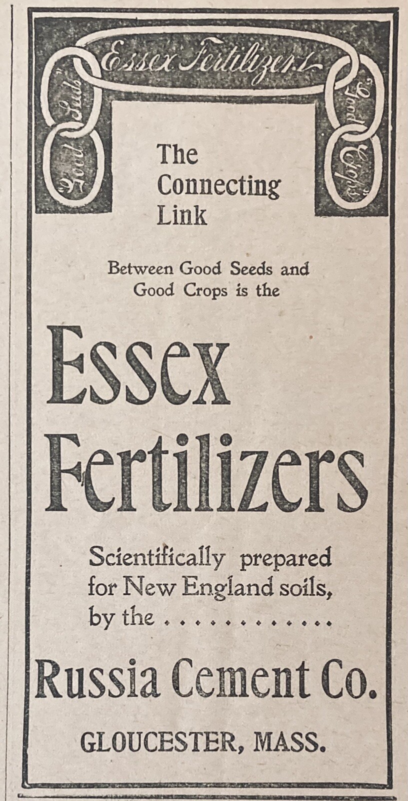 1896 AD.(XH49)~RUSSIA CEMENT CO. GLOUCESTER, MASS. ESSEX FERTILIZERS