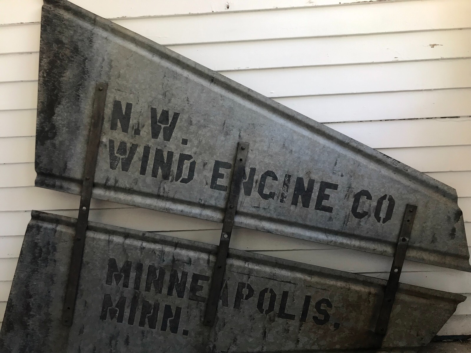c1920 Antique Monitor + NW Wind Engine Co Windmill Tail Evansville Wis