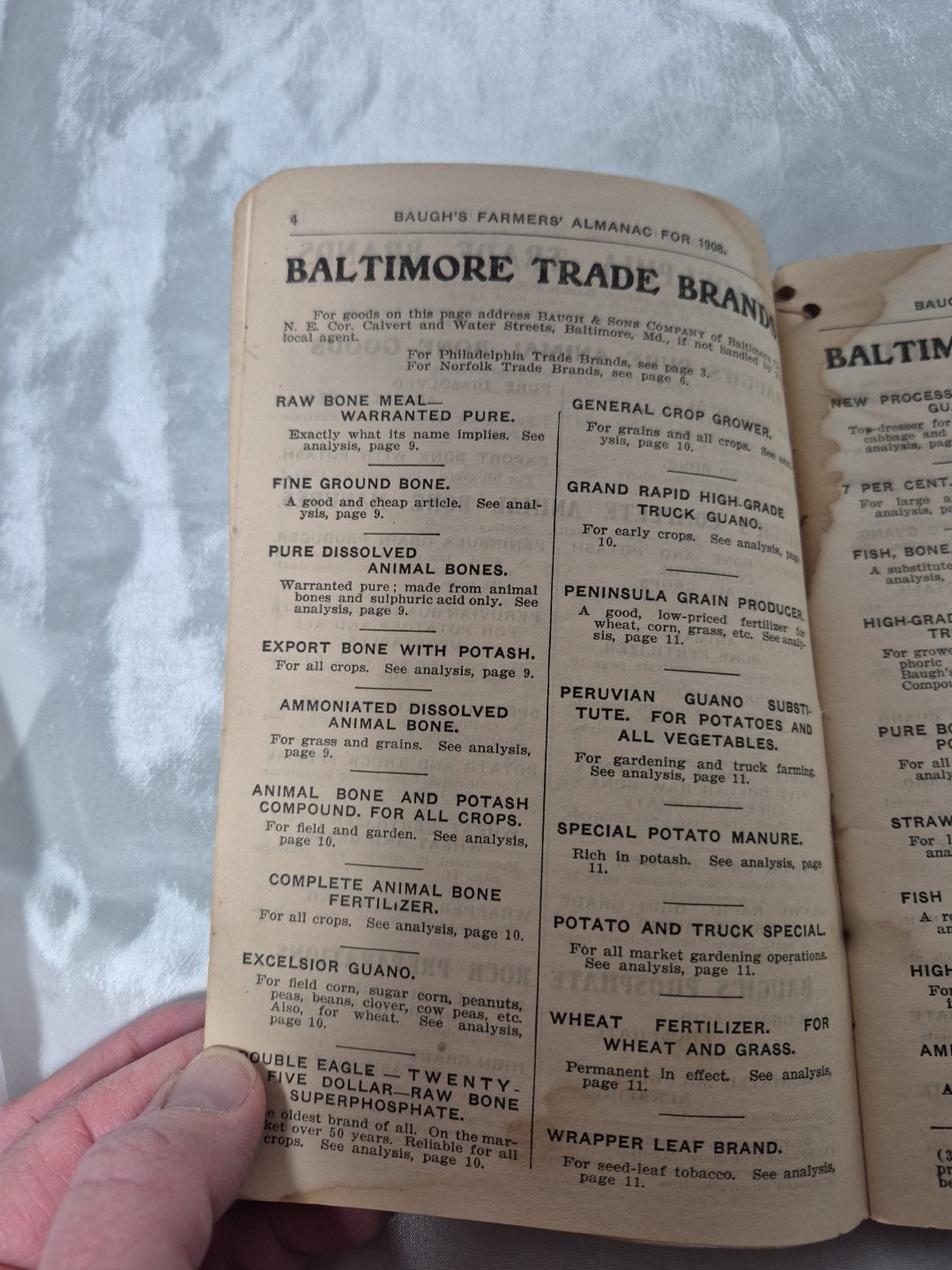 1908 Farmers Almanac Baugh Sons Co Fertilizers Agriculture Water Damage