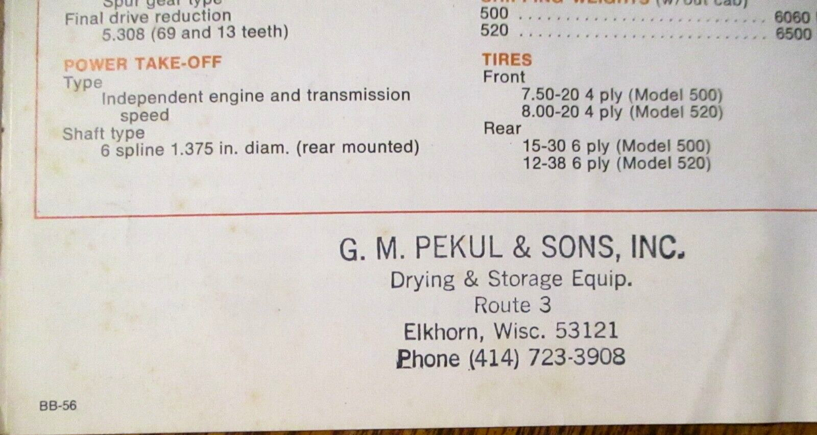 Belarus 520 500 Tractor Sales Brochure Literature Ephemera G M PEKUL Elkhorn WI